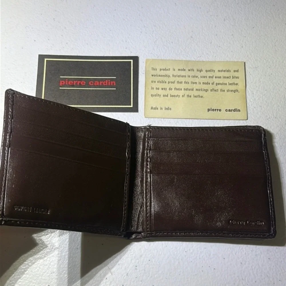 Vintage Pierre Cardin Mens Bifold Wallet Dark Brown Genuine Leather Slim Classic
